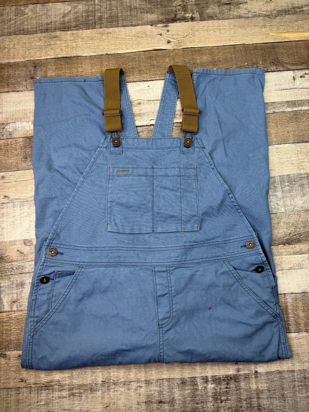 REI Bib Overalls Womens 12 Petite Trailsmith Blue Canvas Double Knee Carpenter